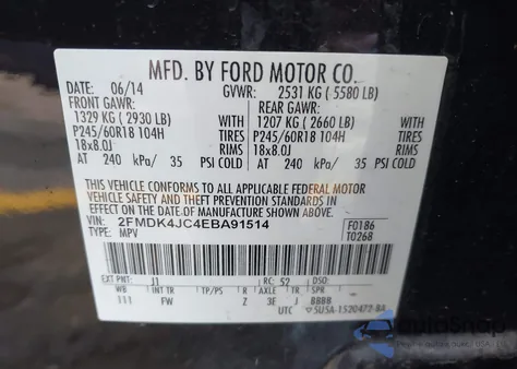2014 Ford Edge Sel from USA, damaged, VIN 2FMDK4JC4EBA91514